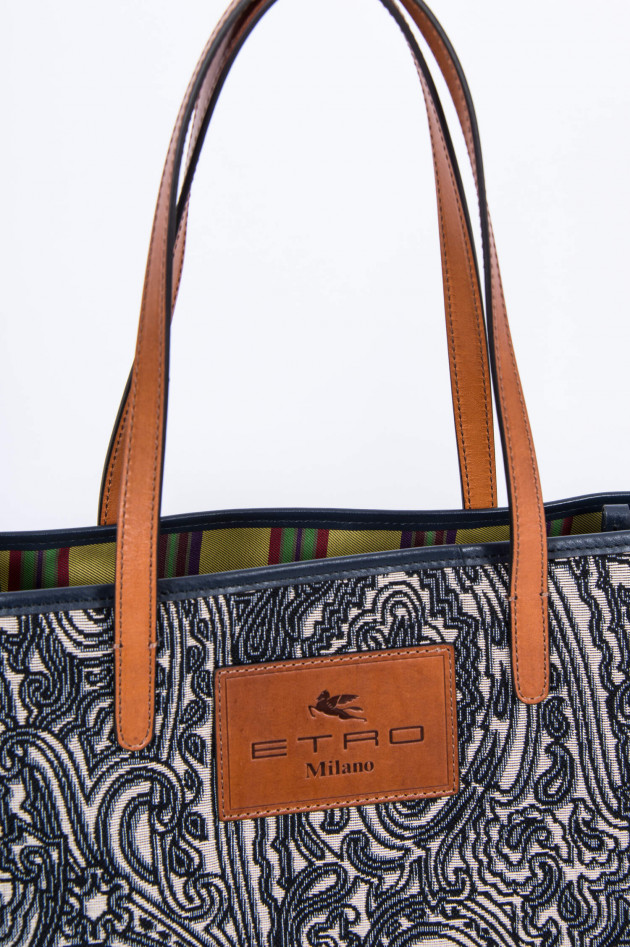 Etro Shopper im floralem Design in Navy gemustert