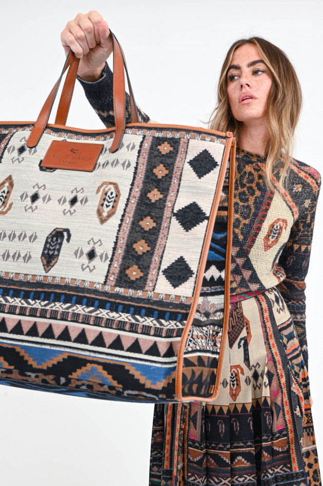 Etro XL-Shopper im Ethno-Design in Braun/Multicolor