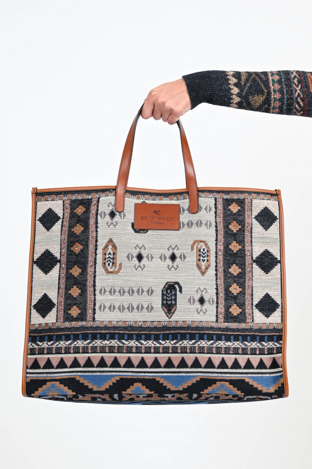 Etro XL-Shopper im Ethno-Design in Braun/Multicolor