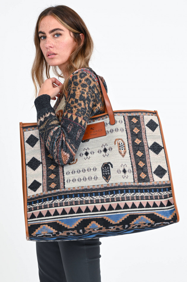 Etro XL-Shopper im Ethno-Design in Braun/Multicolor