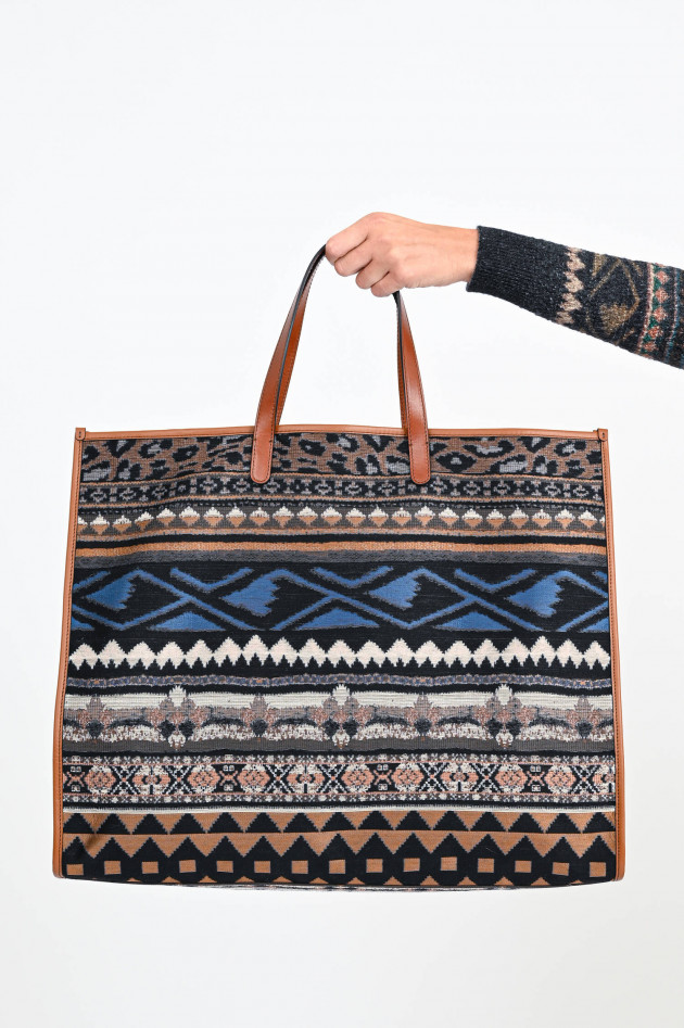 Etro XL-Shopper im Ethno-Design in Braun/Multicolor