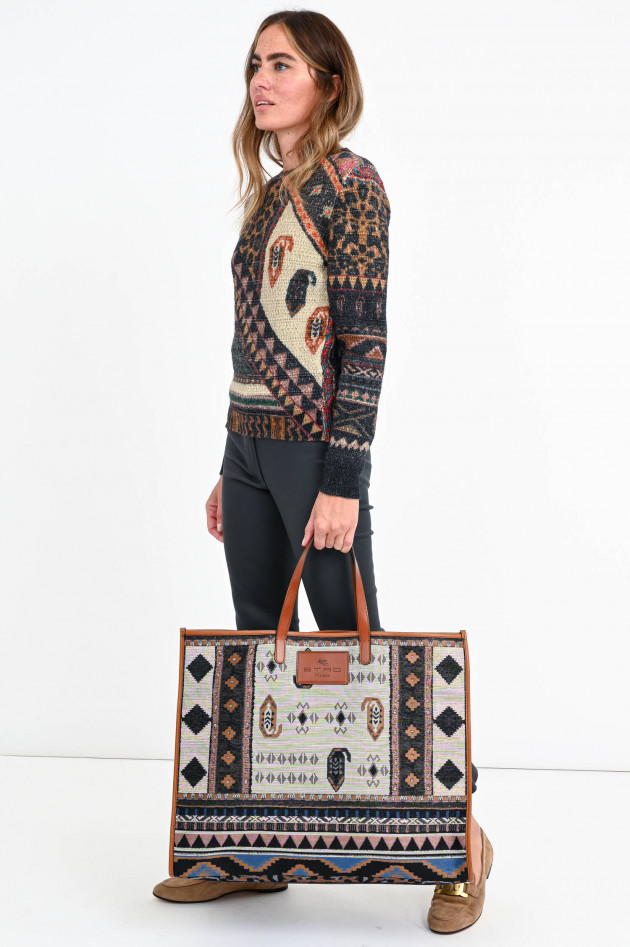 Etro XL-Shopper im Ethno-Design in Braun/Multicolor