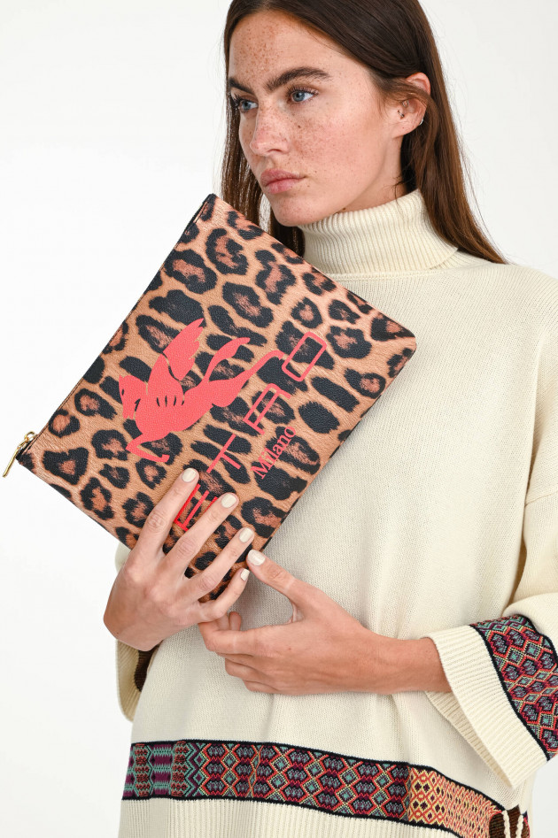 Etro Leo-Clutch mit Pegasus-Print in Braun/Rot