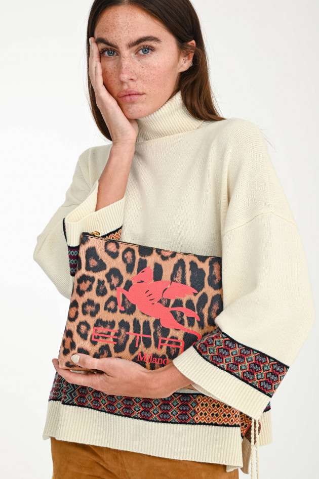Etro Leo-Clutch mit Pegasus-Print in Braun/Rot