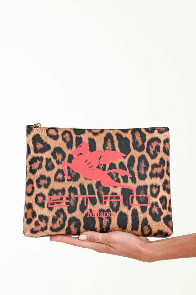 Etro Leo-Clutch mit Pegasus-Print in Braun/Rot