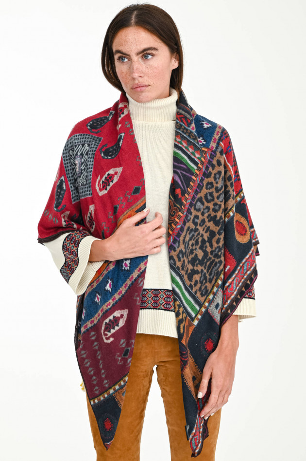 Etro Kaschmir-Seiden-Mix Tuch in Bordeaux/Multicolor