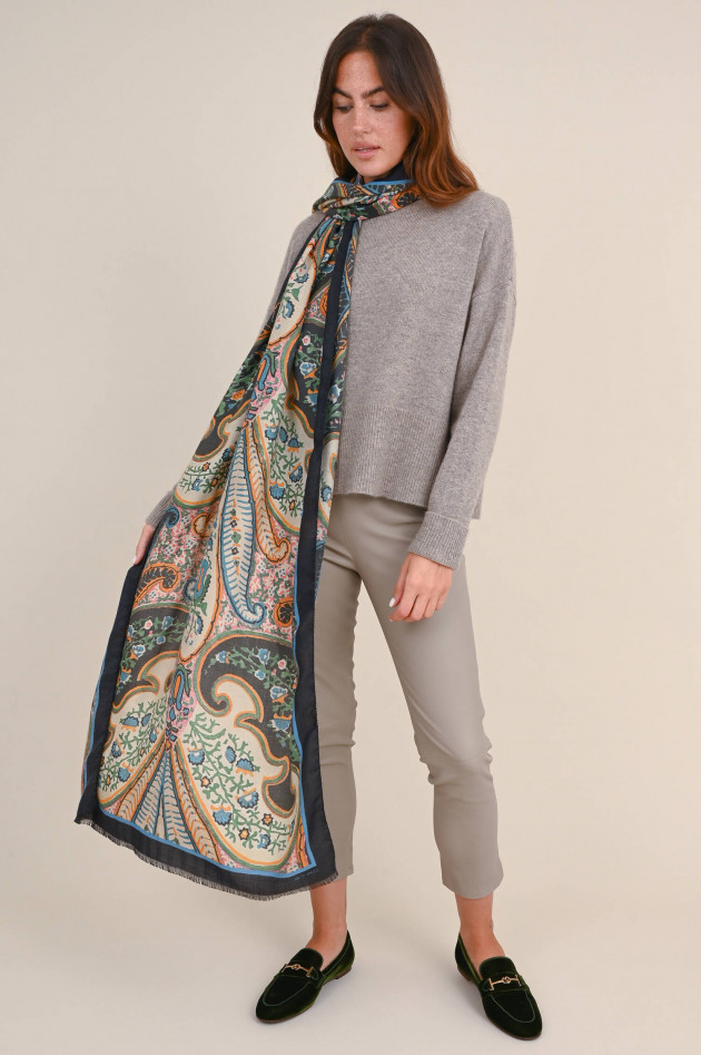 Etro Cashmere-Mix Schal mit Allover Print in Schwarz