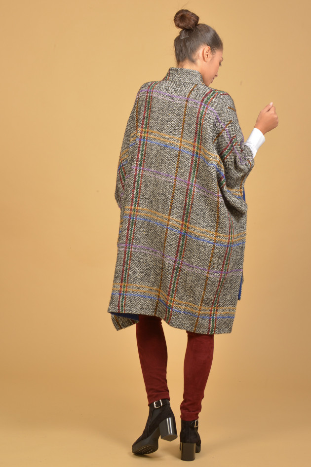 Etro Poncho mit Stehkragen in Schwarz/Weiß/Rot gemustert