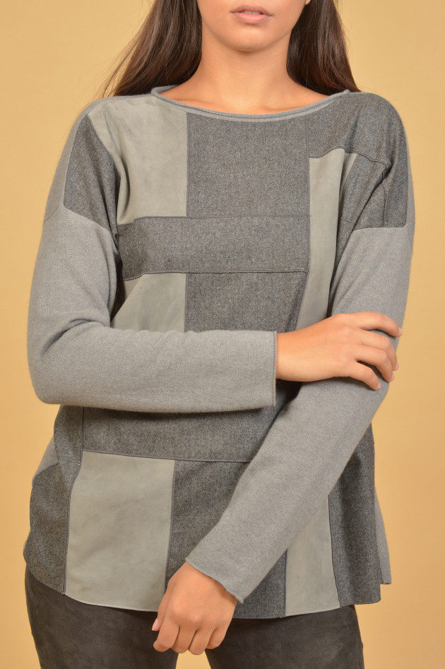 Fabiana Filippi black Pullover mit Lederpatches in Grau