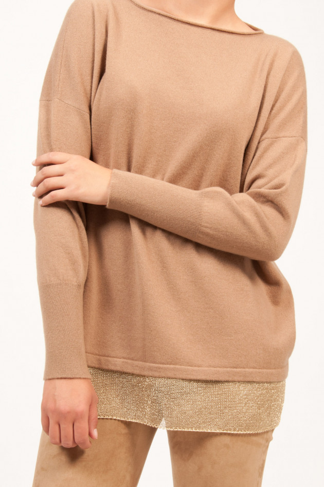 Fabiana Filippi black Cashmerepullover mit Goldsaum in Camel