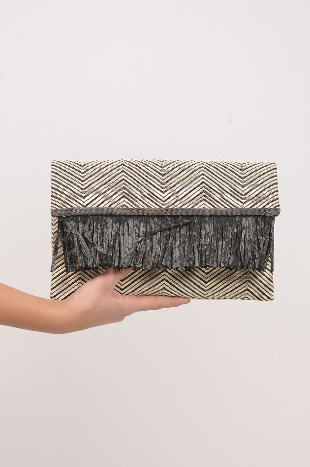 Fabiana Filippi Clutch mit Fransen in Schwarz/Weiß