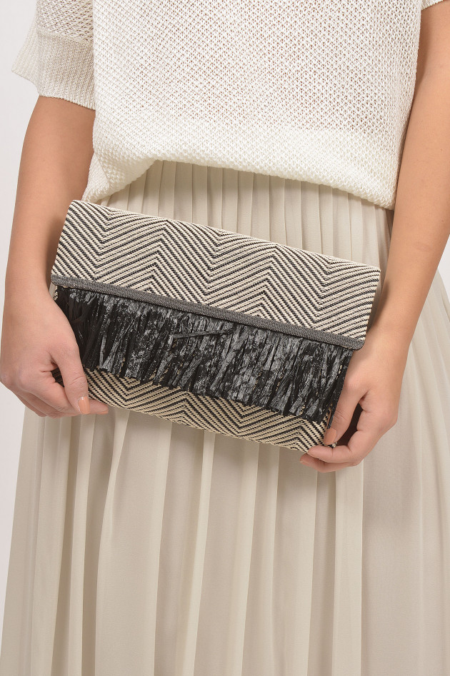 Fabiana Filippi Clutch mit Fransen in Schwarz/Weiß