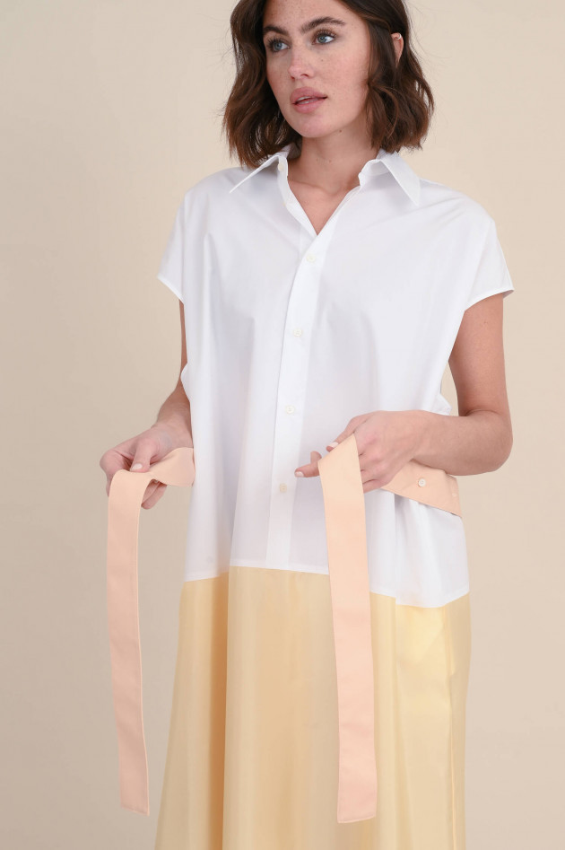 Fabiana Filippi Hemdblusenkleid aus Popelin in Weiß/Pastellgelb