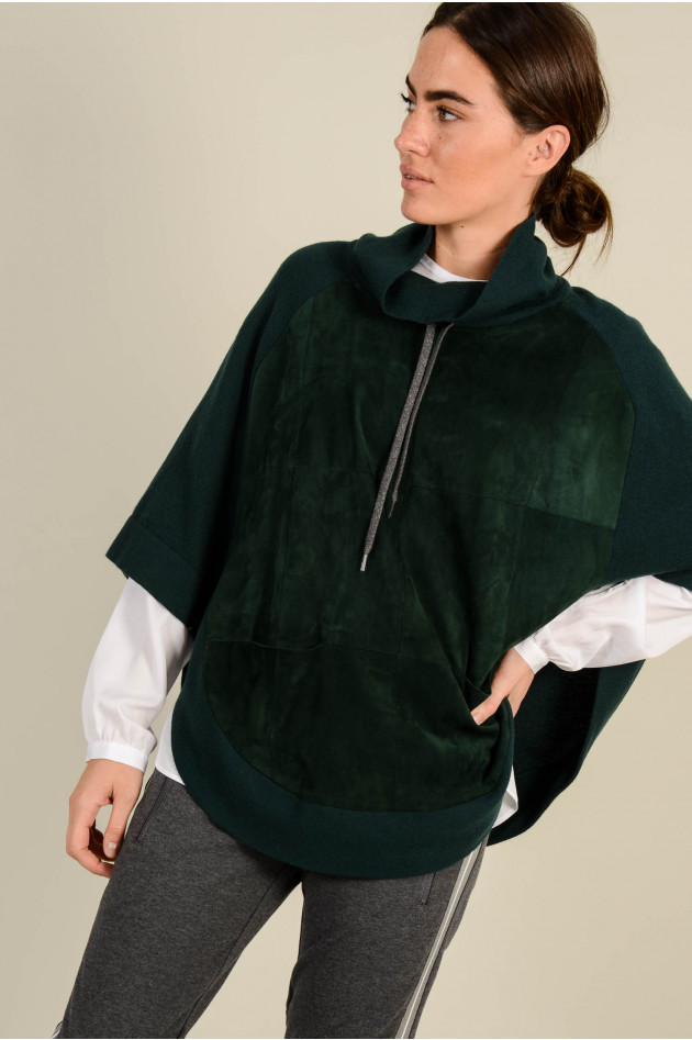 Fabiana Filippi Poncho aus Cashmere und Veloursleder in Grün