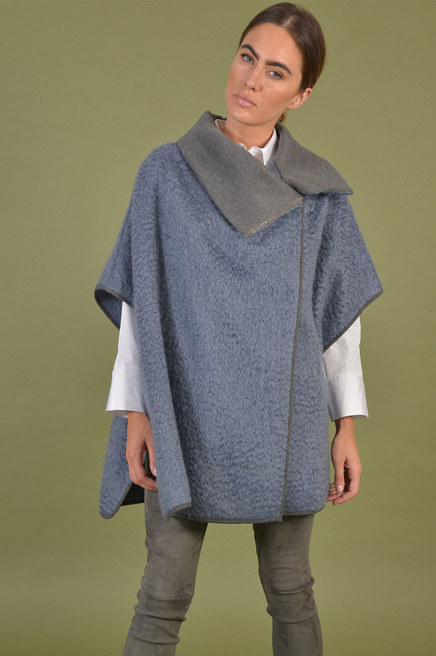 Fabiana Filippi Poncho aus Mohair in Grau/Blau