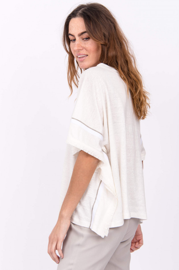 Fabiana Filippi Leinen-Poncho mit Fransenkante in Natur/Silber