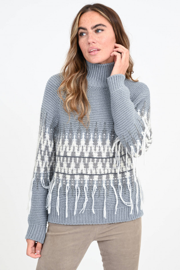 Fabiana Filippi Strickpullover mit Fransen in Hellgrau