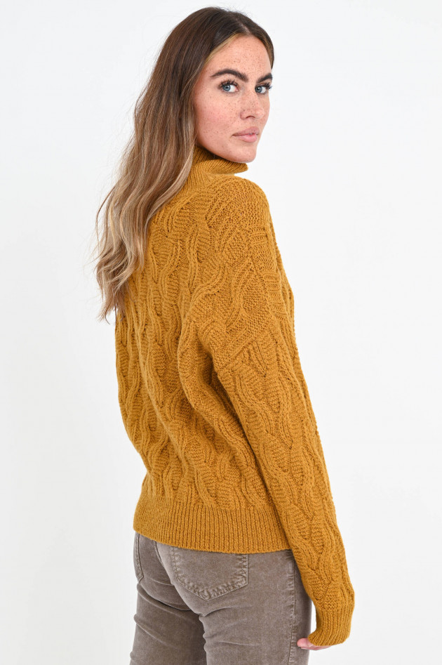 Fabiana Filippi Zopfstrick-Pullover aus Alpaka-Mix in Senfgelb