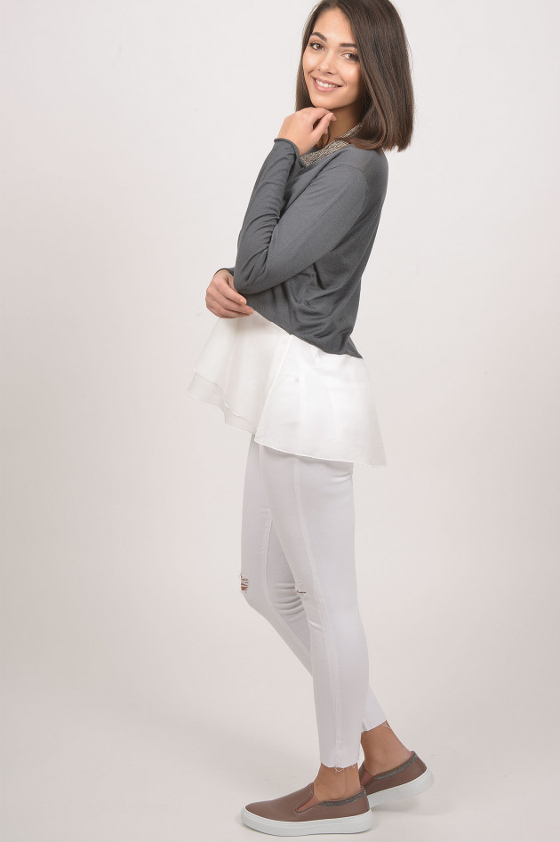 Fabiana Filippi Shirt mit Schößchen in Antra/Weiß