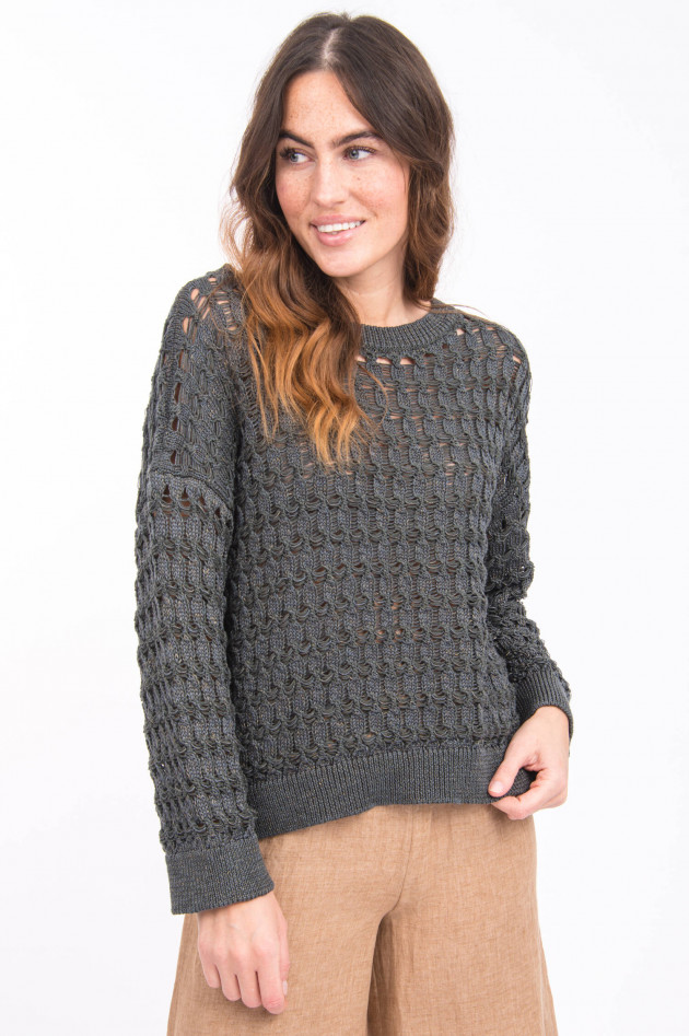 Fabiana Filippi Lochstrick-Pullover mit Schimmer in Graugrün