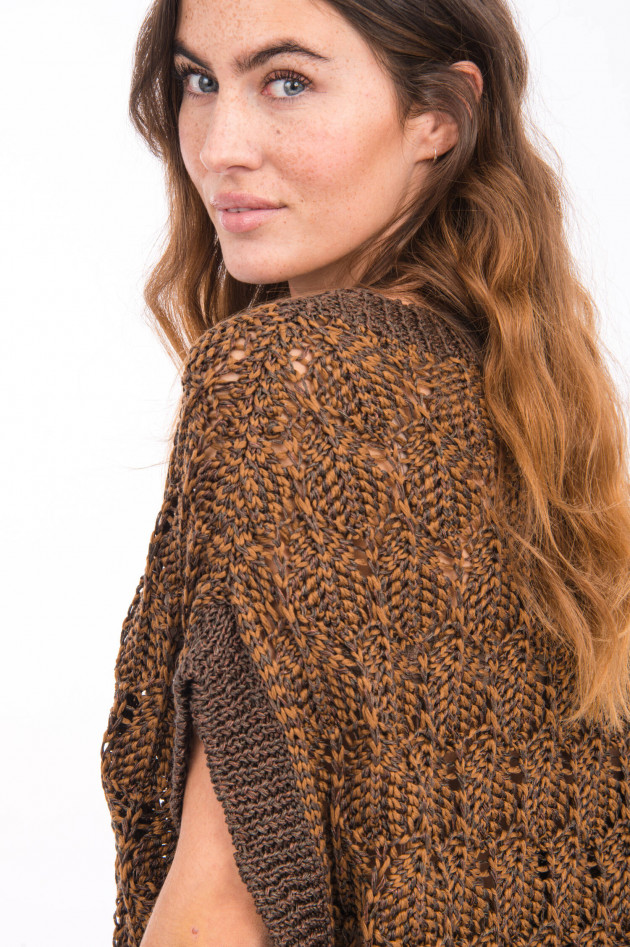 Fabiana Filippi Kurzarm-Pullover mit Lochstrick in Braun/Camel