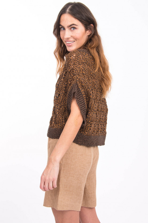 Fabiana Filippi Kurzarm-Pullover mit Lochstrick in Braun/Camel