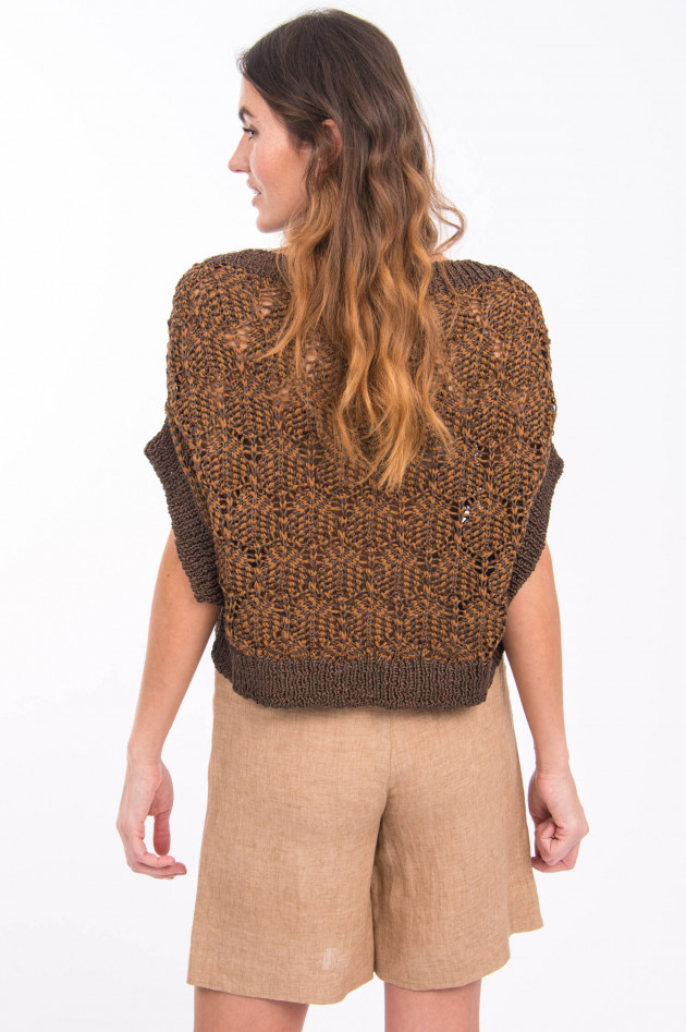 Fabiana Filippi Kurzarm-Pullover mit Lochstrick in Braun/Camel