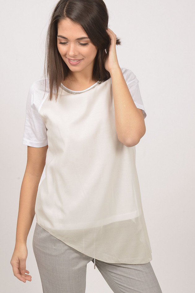 Fabiana Filippi T-Shirt mit Schmucksteinbesatz in Beige/Weiß