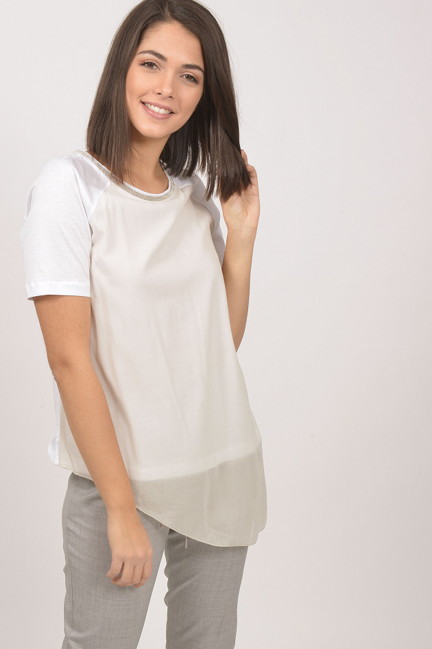 Fabiana Filippi T-Shirt mit Schmucksteinbesatz in Beige/Weiß