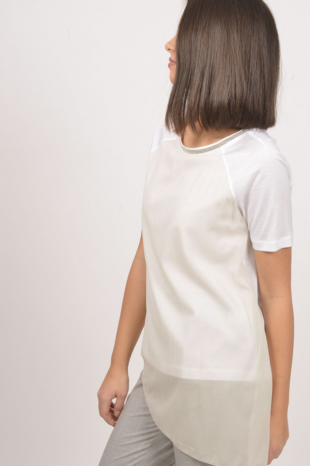 Fabiana Filippi T-Shirt mit Schmucksteinbesatz in Beige/Weiß