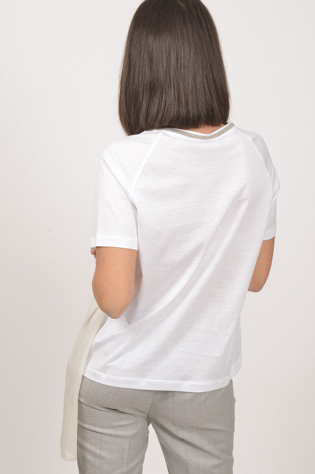 Fabiana Filippi T-Shirt mit Schmucksteinbesatz in Beige/Weiß