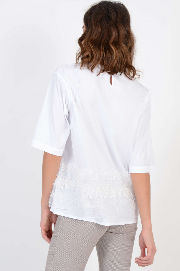Fabiana Filippi T-Shirt mit Tüllbesatz in Weiß