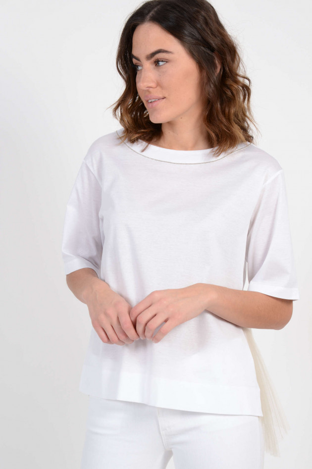 Fabiana Filippi T-Shirt mit Tüll-Plissee in Weiß