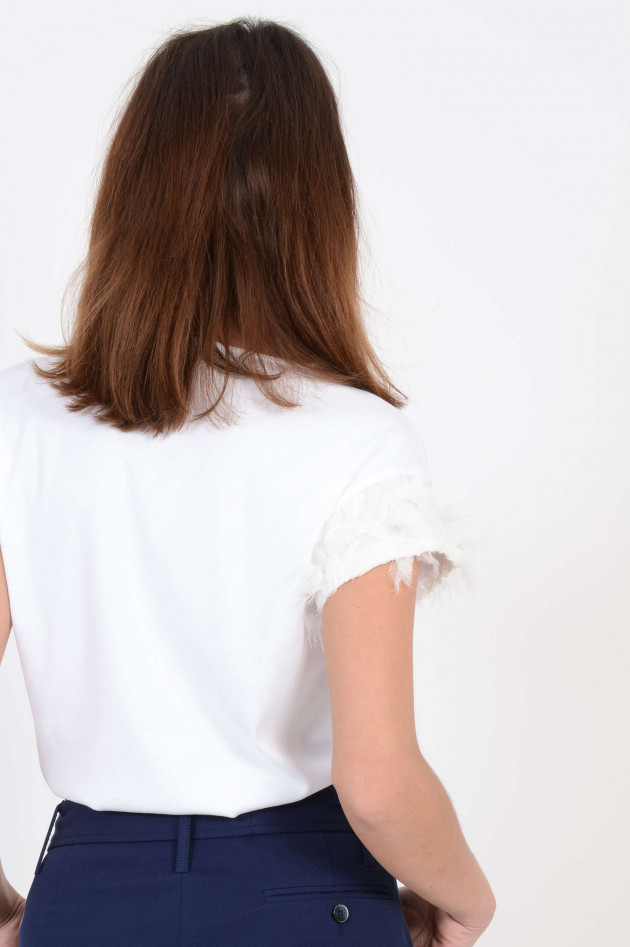 Fabiana Filippi T-Shirt mit Federnverzierung in Weiß