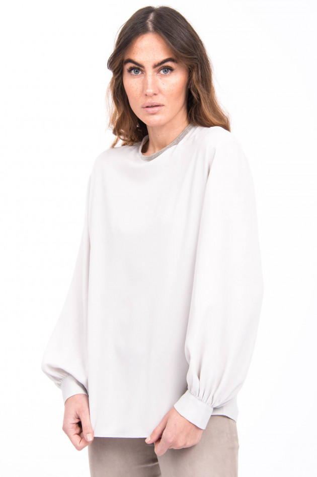 Fabiana Filippi Bluse mit Schmucksteinbesatz in Grau