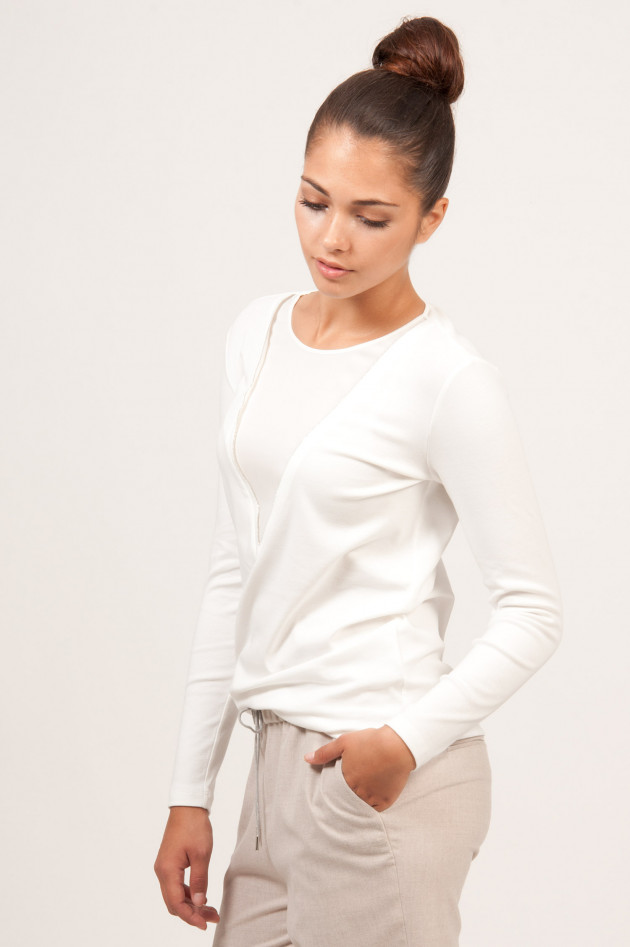 Fabiana Filippi white Langarmshirt mit Seideneinsatz in Weiß