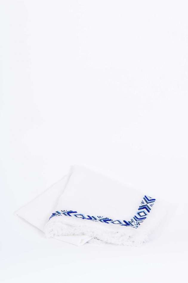 Faliero Sarti Tuch mit Perlenbesatz in Weiß/Blau gemustert