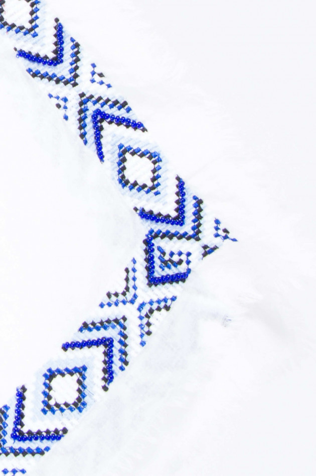 Faliero Sarti Tuch mit Perlenbesatz in Weiß/Blau gemustert
