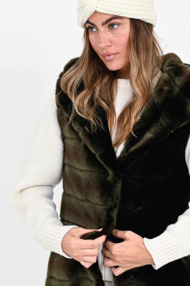 /FAZ/ Not Fur Faux Fur Gilet OH MY DEER in Khaki