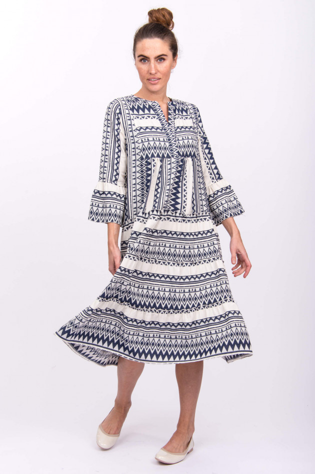 Flowers for Friends Besticktes Kleid in Natur/Navy gemustert