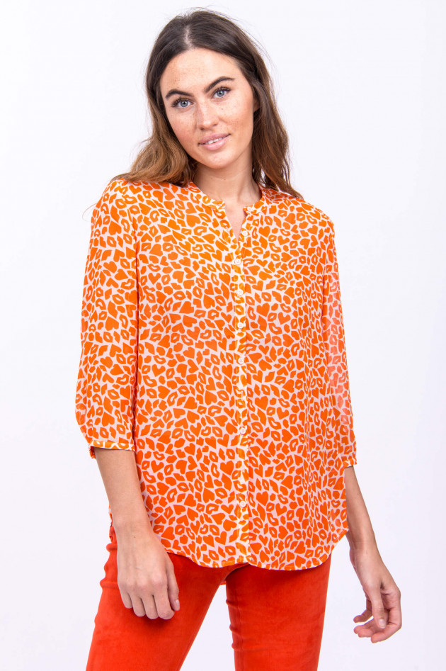 French Connection Halbtransparente Bluse mit Allover-Print in Orange