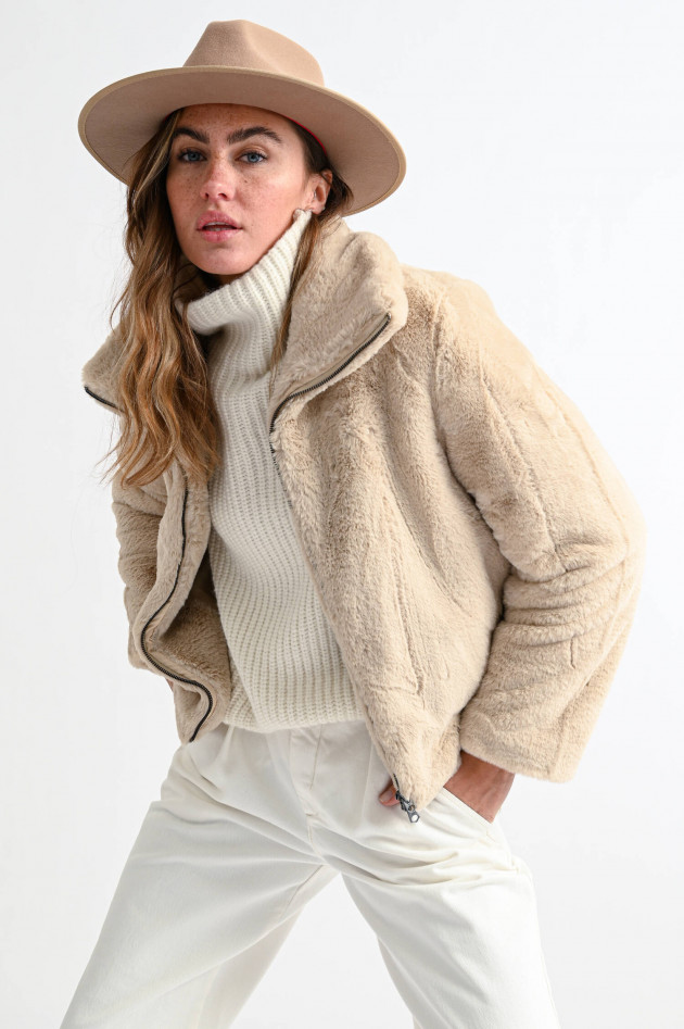 French Connection Kurze Fake Fur Jacke in Beige