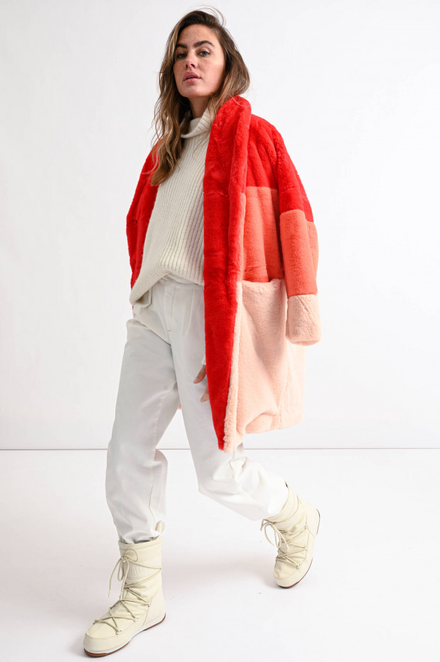 French Connection Fake Fur Mantel mit Farbverlauf in Rot/Lachs/Rosa
