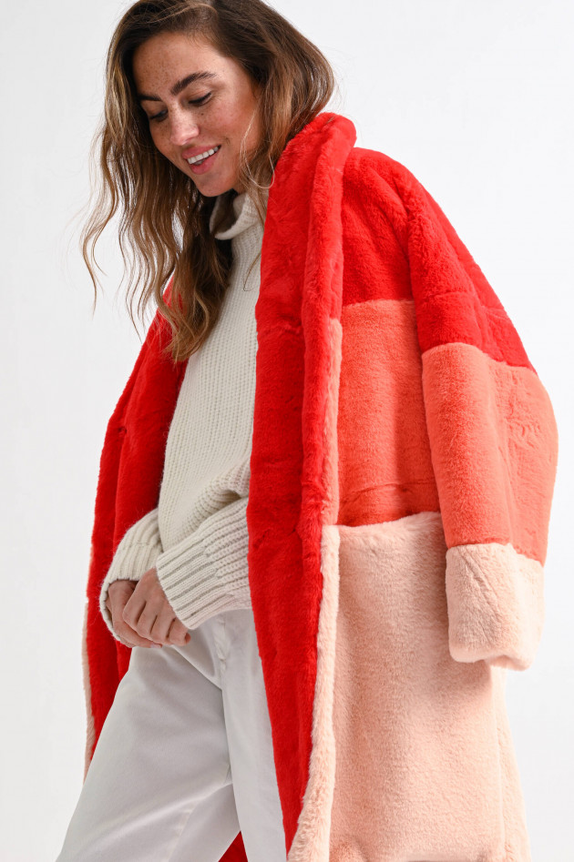 French Connection Fake Fur Mantel mit Farbverlauf in Rot/Lachs/Rosa