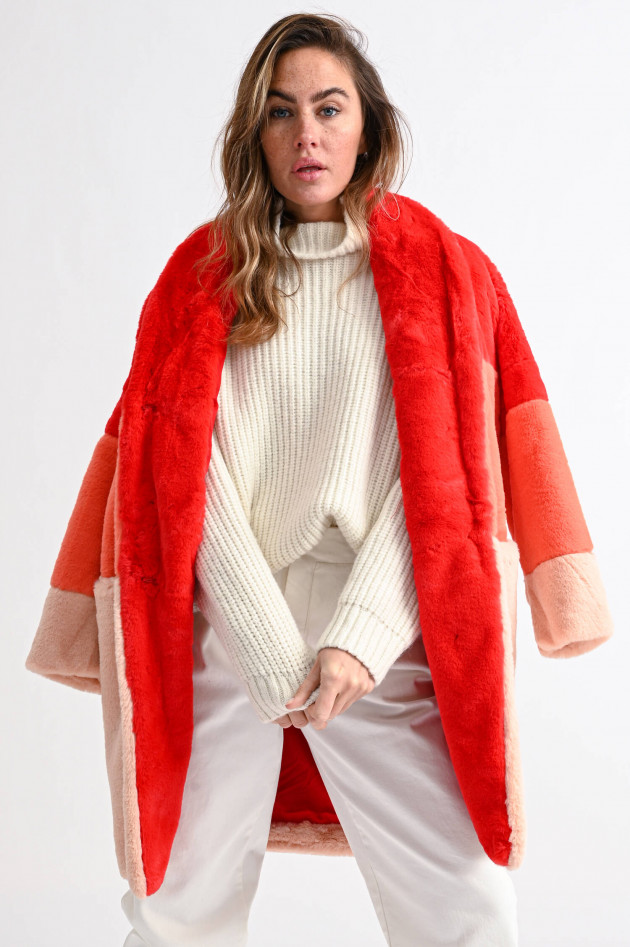 French Connection Fake Fur Mantel mit Farbverlauf in Rot/Lachs/Rosa