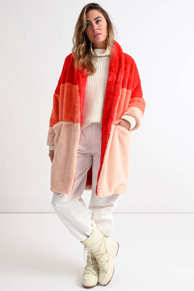 French Connection Fake Fur Mantel mit Farbverlauf in Rot/Lachs/Rosa