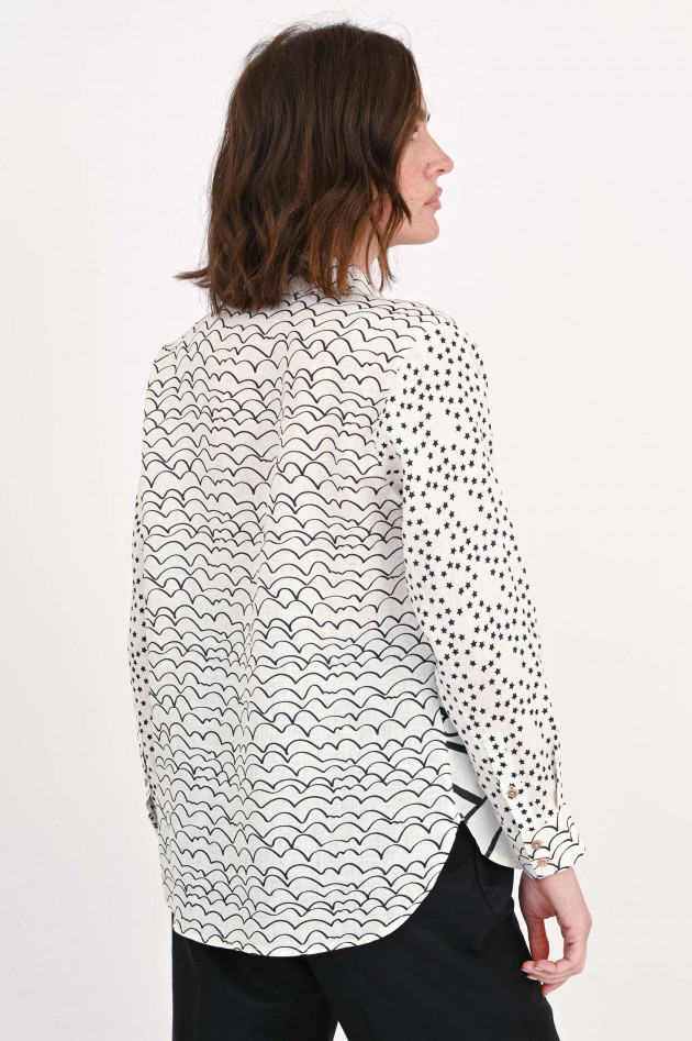Frogbox Bluse mit Allover-Print in Schwarz/Weiß