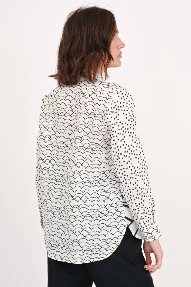 Frogbox Bluse mit Allover-Print in Schwarz/Weiß