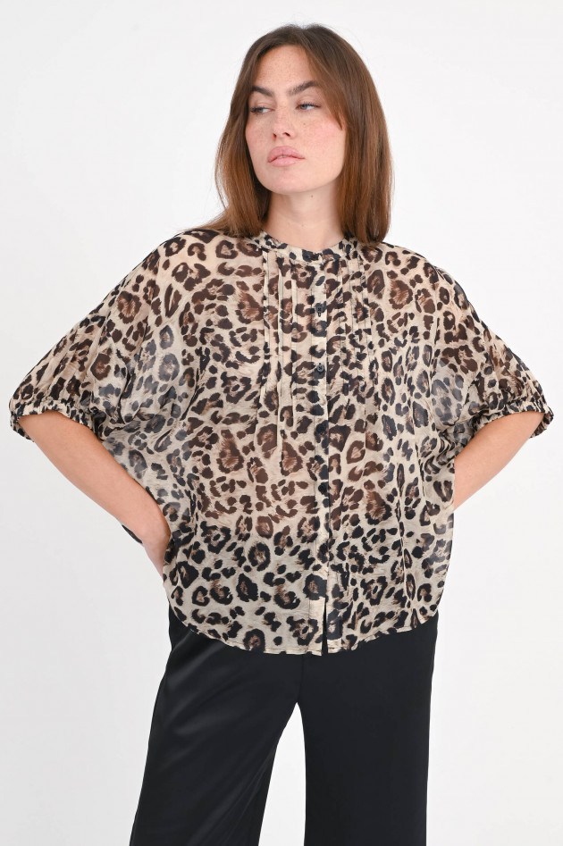 Frogbox Leo-Bluse mit Biesenfalten in Braun/Schwarz