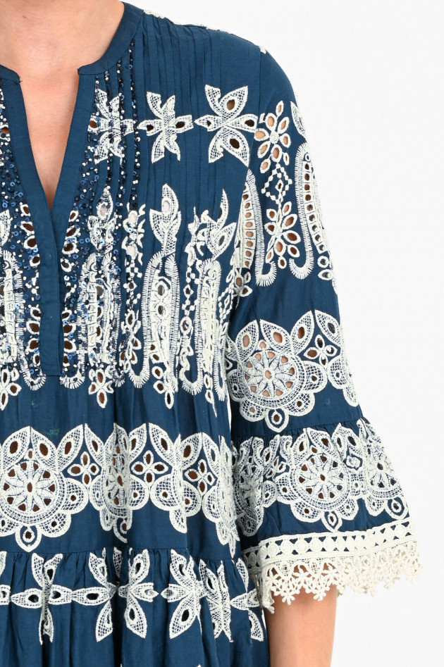 Frogbox Tunika-Kleid mit Lochstick in Dunkelblau